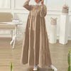 Autumn Women Long Vestidos Muslim O Neck Islamic Hijab Casual Loose Maxi Dress Tiered Long Sleeve Abaya Robes