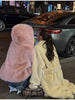 Women's Fluffy Faux Fur Coat Chic Pink Hooded Full Sleeve Loose Warm Jacket Winter Lady Street Outwear