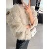 Women Autumn Furry Sweater Coat Single Button Design Knitted Warm Coat Thick Cardigans Clothes Tops For Women Sweater