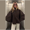 Chic Solid Woolen Cropped Cloak Coats With Belt Women Autumn Stand Collar Long Sleeve Jacket Elegant Street Outerwear