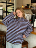 Spring Striped Loose Knit Cardigans Women Casual Turtleneck Zip-up Pink Sweater Coat Women Knitwear Streetwear
