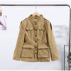 Pocket Stand Collar Long Sleeves Jacket Woman Single Breasted Solid Color Waist Cinching Jackets Versatile Women's Jackets