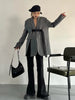 Contrast Color Ribbon Blazer Women's Notched Collar Loose Single Button Long Sleeves Split Suit Jacket