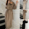 Vintage Turtleneck Buttons Long Sleeve Long Dresses Winter Casual Loose Knitwear Warm Women Knitted Dress Black Apricot