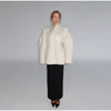White Woolen Women's Coat Stand Collar Button Waist-cinching Long Sleeve Female Jacket Spring Autumn Tweed Outwear