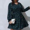 Plus Size Floral Print A-line Dress Women Long Puff Sleeve High Waist Elegant Spring Casual Midi Boho Dress Large Size 6XL 7XL