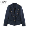 Retro College Women Striped Blazer Lapel Collar Double Breasted Decor Buttons Slim Fit Cropped Suit Jacket Casual Outerwear