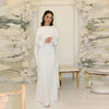 White Pearl Trim Cape Maxi Dress Women Elegant Long Sleeve Cinched Waist Muslim Robes Spring Eid Abaya Lady Dresses