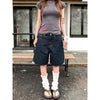 Aoaiiys Black Jeans Women Denim Shorts Retro Jorts Punk Jean Shorts Y2K 2000s Harajuku Calf-Length Pant Japanese High Street