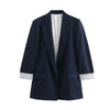 Women Solid Blazer Notched Collar Long Roll up Sleeves Female Chic Office Lady Business Outfits