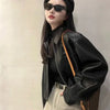 Black PU Leather Women Jackets Korean Zipper Biker Short Jacket Woman Autumn Winter Casual Loose Turndown Collar Coat