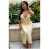 Solid Color Satin Bustier Women Maxi Dress Yellow Spaghetti Strap V Neck Waist-cinching Dresses Party Vestidos