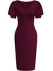 Women Elegant Cutout V-Neck Puff Sleeve Vintage Slim Work Office Cocktail Party Business Sheath Bodycon Pencil Dress