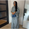 Striped Long Pants Set Color Block Turn Down Collar Three Quarter Sleeve Shirt Wide Leg Bottoms Casual Chic Women Outfits