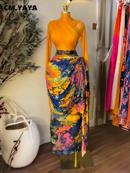 Women's Dress Set Tops +Bodycon Stacked Ruched Ribbon Mini Long Maxi Skirts Suit Vacation Two 2 Piece Set Outfit