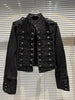 Punk Style Black Stand Up Collar Denim Jackets Vintage Washed Motor Coat For Women Autumn Loose Long Sleeve Outerwear