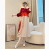 Tie Flower Design Women's Pleated Dress O-neck Long Sleeve Colorblock Patchwork Chic Beading Loose Famale Clothes
