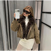 Women Faux Fur Collar Puffer Jacket Lapel Oversized Long Sleeve Warm Loose Thick Coat Female Winter Casual Jackets