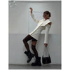 Chic Solid Waist Cinching Blazer Coat Women Wide Shoulder Split Sleeves Single Button Jacket Spring Lady Street Jackets