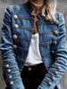 Women's Denim Jackets Autumn Winter Button Vintage Stand Collar Long Sleeve Streetwear Denim Coat Outerwear