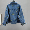 European and American Style High Street Denim Patchwork Suit for Women Long-sleeved Loose Jackets