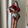 Women's Shorts 2 Pcs Sets Panelled Lantern Long Sleeve Ruched Zipper Loose Coats Lace Up Short Pants Chic Lady Sporty Outfit