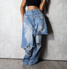 Women's Patchwork Asymmetric Jeans High Street Holes Wide Leg Vintage Casual Streetwear Denim Trousers