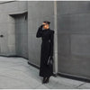 Black Tailored Long Coat Women Elegant Asymmetric Button Front Pockets Full Sleeve Criss-cross Neck Jacket Casual Outerwear