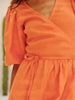 100% Cotton V-neck Waist Cinched Dress Unique Lantern Sleeve Sexy Slit Long Skirt Women's Casual Dresses