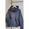 Black Hooded Windproof Windbreaker For Women Spring Autumn Casual Large Size Drawstring Trench Coat Loose Zipper Lined Jackets