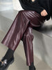 Autumn Winter PU Faux Leather Women's Wide Leg Pants High Waist Female Casual Loose Ankle Length Trousers