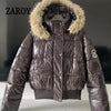 Russian Winter Warm Faux Fur Hooded Quilted Puffer Jacket Women Y2K Retro Padded Short Coat Casual Parka Glossy Outerwear куртка