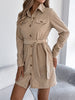 Autumn Winter Casual Solid Color Corduroy Women Dresses Elegant Single Breasted Long Sleeve Lace Up Mini Dress Khaki Black Red