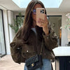 Green Faux Suede Jacket Women's Bomber Jacket Autumn Coats & Jackets Chic Elegant Pockets Long Sleeve Outerwear