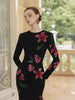 High Street Designer Party Vestido Women's Flowers Diamonds Beaded Slit Sleeve Long Maxi Dress