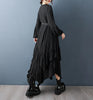 Irregular Black Vintage Pleated Dresses For Women Loose Casual Long Sleeve Midi Dress Clothing Spring Autumn