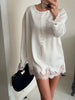 Satin Lace Patchwork Dress Women Long Sleeve O-neck Casual Spring Female Dresses Casual Solid Beach Robe not contain pearls