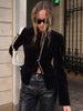 Solid Velvet Women's Jacket Stand Collar Long Sleeve Waist Cinching Coat Chic Spring Autumn Evening Street Wear