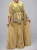 2 Pieces Set Women V Neck Full Sleeves Bandage Coat + Elastic Waist A Line Skirt Lady Pleated Clothes 2DC1483