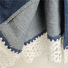 French Style Autumn Denim Polo Collar Lace Hollow Out Color-Contrast Women's Top Casual Jackets