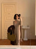 Vintage Knitted Midi Dress Y2K Autumn Slim with Scarf Long Sleeve Dress Female Korean Streetwear Chic All Match Female Vestidos
