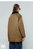 Women Cotton Jacket Winter Retro Diamond Grid Workwear Large Pocket Mid Length Jacket Brown