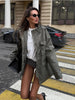 Army Green Multi-pockets Jacket For Women Hiking Long Sleeve Drawstring Waist Military Coats Lady Chic Street Outerwear
