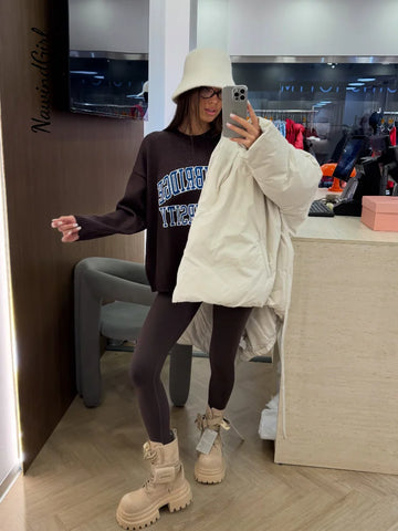 Casual Lace-up Thicken Jacket Women Loose Full Sleeve V-neck Belt Solid Outwear Female Winter Lady Cotton Coats
