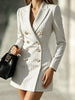 Women Striped Blazer Dress Lapel Double Breasted Long Sleeve Bodycon Mini Dress Elegant Office Work Party Slim Suit Dresses