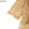 Elegant Women Dresses Lace Patchwork Satin Knee-Length Robes Femme O-Neck Half Sleeve Fitted Waist Vestidos