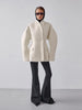 Women's Fleece Button Wasit Jacket Stand Collar Long Sleeve Pockets Oversized Coat Lady Spring Casual Outerwear