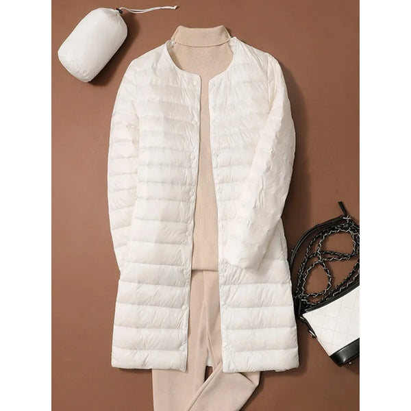 Women Solid Puffer Autumn Winter O-Neck Female Thin Duck Down Jackets Portable Women Windproof Puffer Parkas