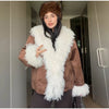 Elegant Solid Faux Fur Spliced Coat Women Lapel Long Sleeve Tassel Plush Outerwear Fall Winter Warm Streetwear