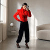 Women Sporty Cropped Padded Jacket Stand Collar Zip‑Up Shoulder Pad Long Sleeve Slim Fit Warm Coat Casual Chic Ladies Outerwear